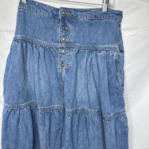 Free People We The Free Dreamweaver Maxi Skirt Sz L Blue DenimTiered Jean - Picture 3 of 12